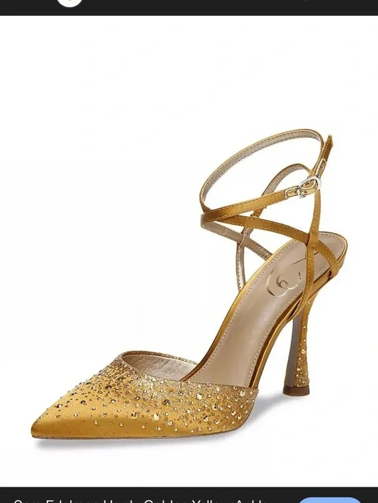 Women’s brand new Sam Edelman hardy heels pumps strappy ankle golden yellow heel - Picture 4 of 12